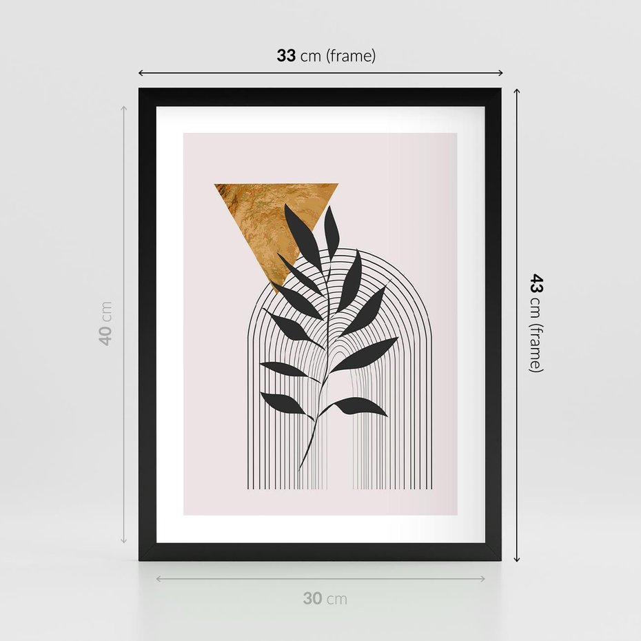 Plakat w ramie 30x40 - Geometria z Elementami Złota i Liści - grafika, złoto - rama czarna