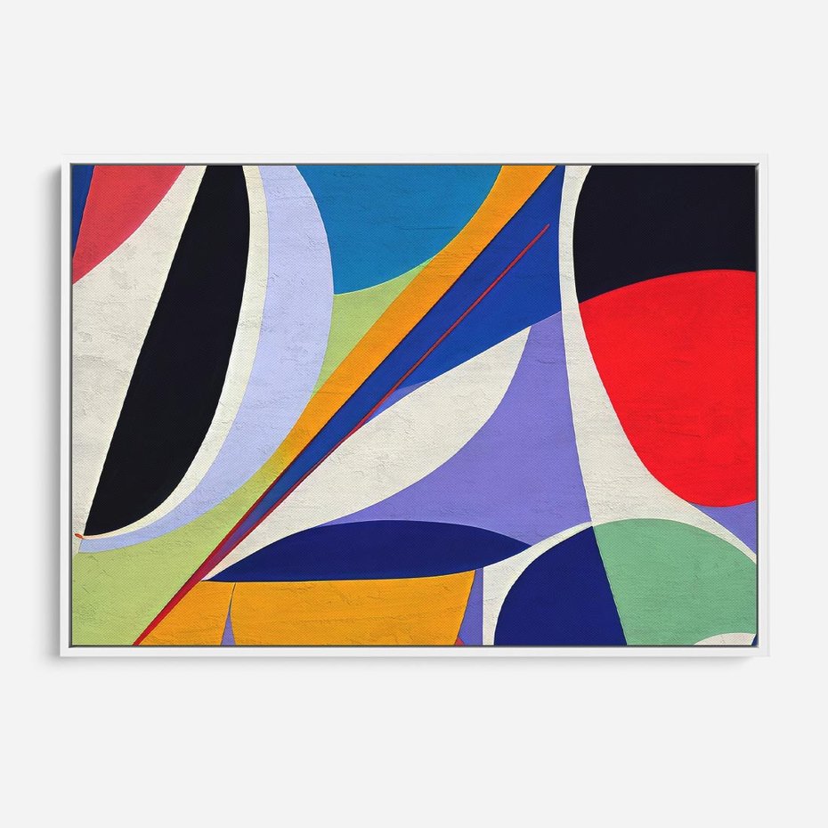 Obraz w ramie 100x70 - Kolorowe Przesunięcia Kształtów - abstrakcyjny obraz olejny, żywe kolory - rama biała