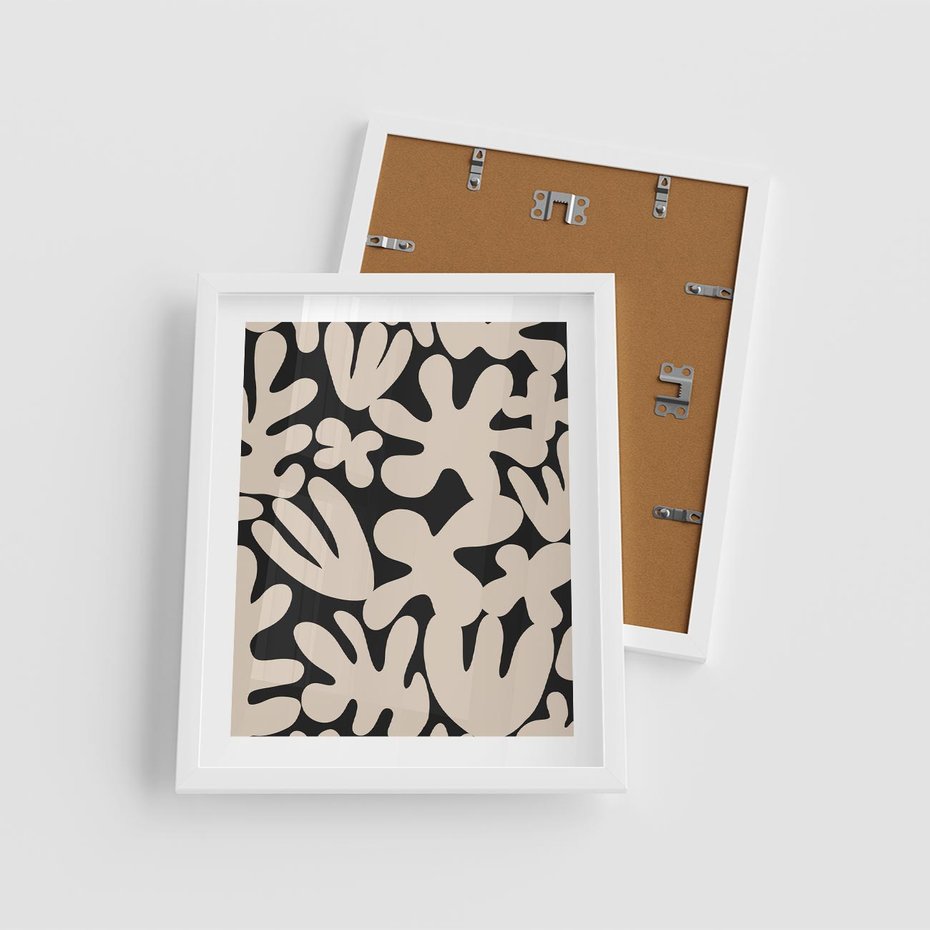 Plakat w ramie 40x50 - Księga Ukrytych Widoków - abstrakcyjne czarno białe formy, minimalizm - rama biała