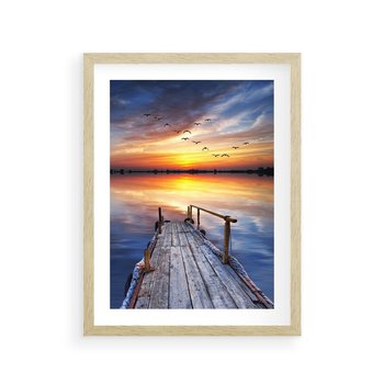 Plakat w ramie 30x40 - Zachód słońca na pomostcie - pomost, zachód - rama drewno