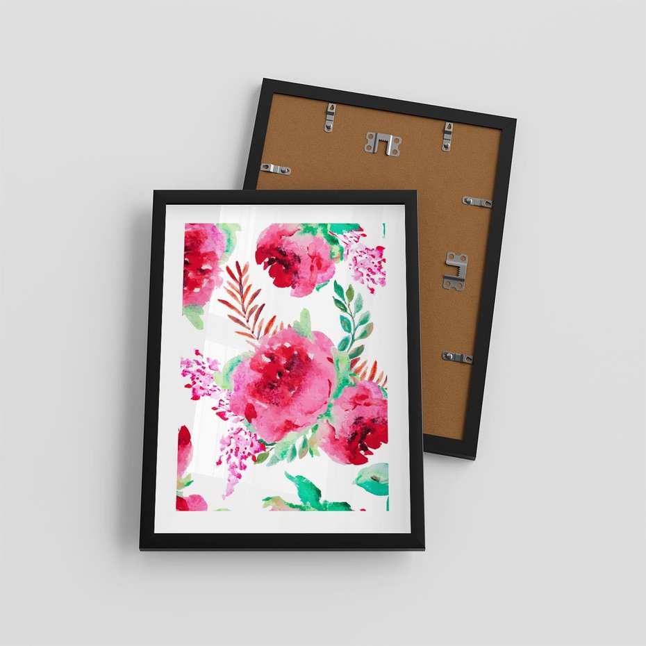 Plakat w ramie 30x40 - Delikatna Akwarela - kwiaty, akwarela - rama czarna