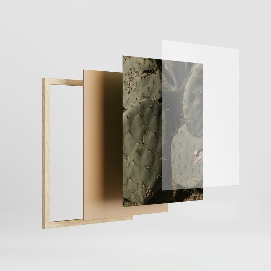 Zestaw obrazy w ramie 50x70 galeria - Kaktusy, sukulenty, opuncja, boho - rama drewno