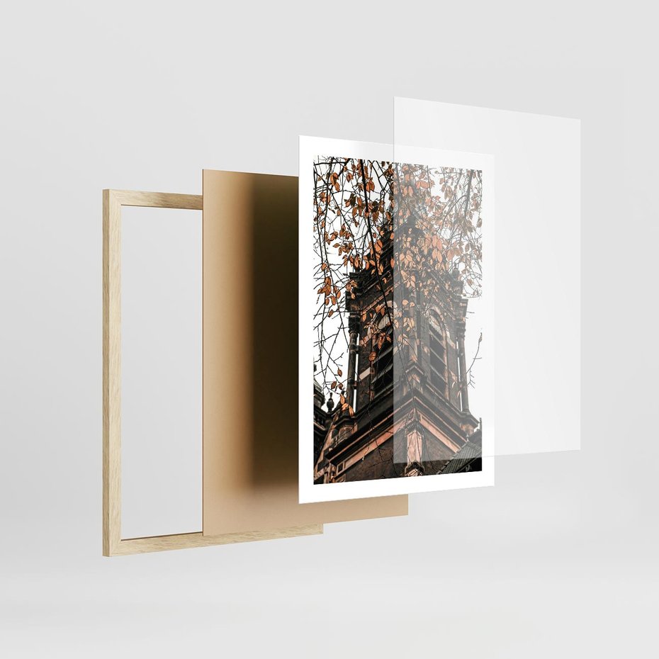 Plakat w ramie 50x70 - Jesienna Wieża w Liściach - architektura, wieża - rama drewno