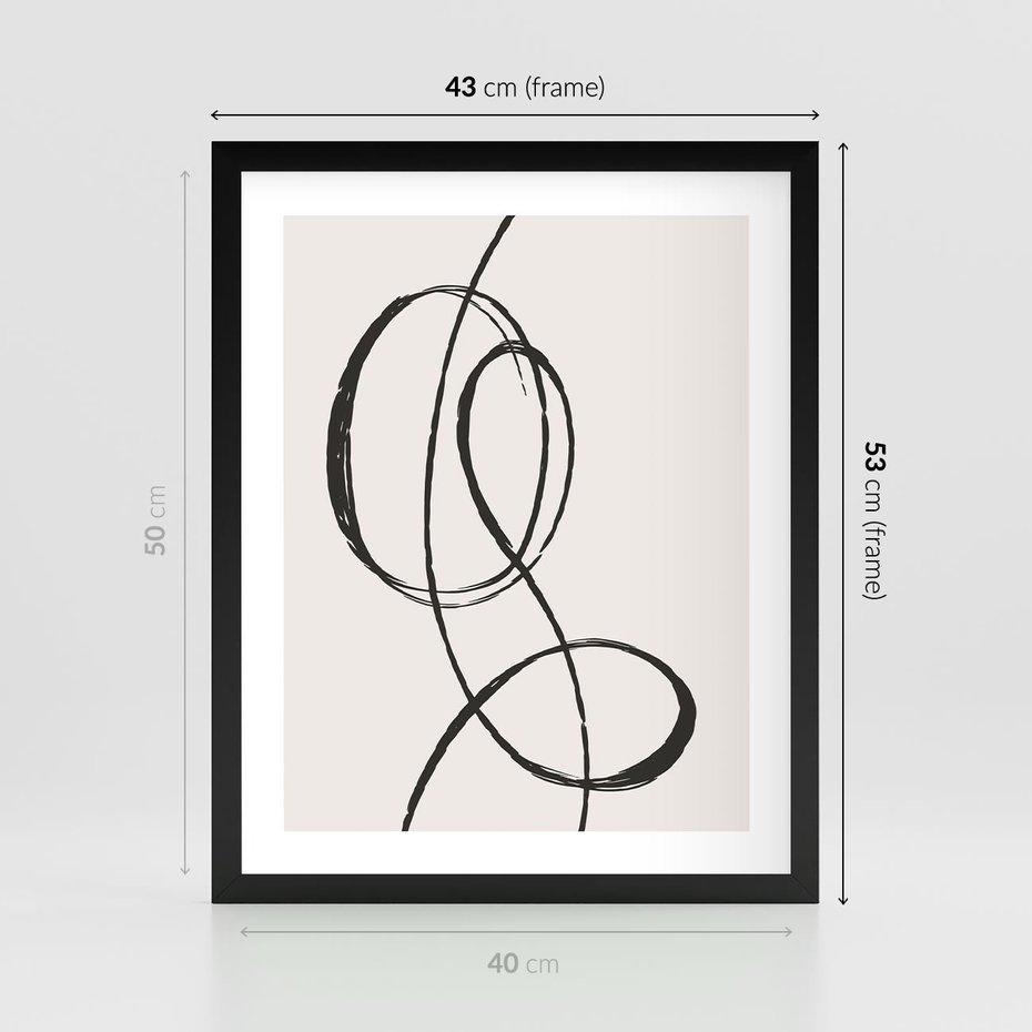 Plakat w ramie 40x50 - Zaklęte Linie - abstrakcyjne szkicowane linie, minimalizm - rama czarna