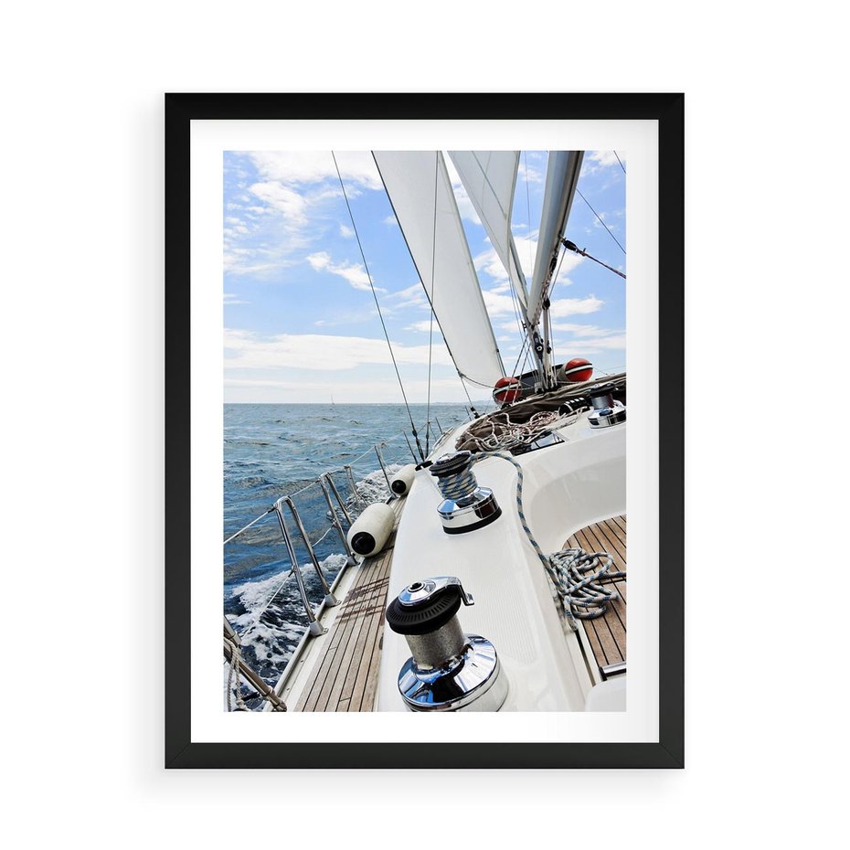 Plakat w ramie 50x70 - Moc żaglowca na pełnym morzu - żaglowiec, jacht - rama czarna