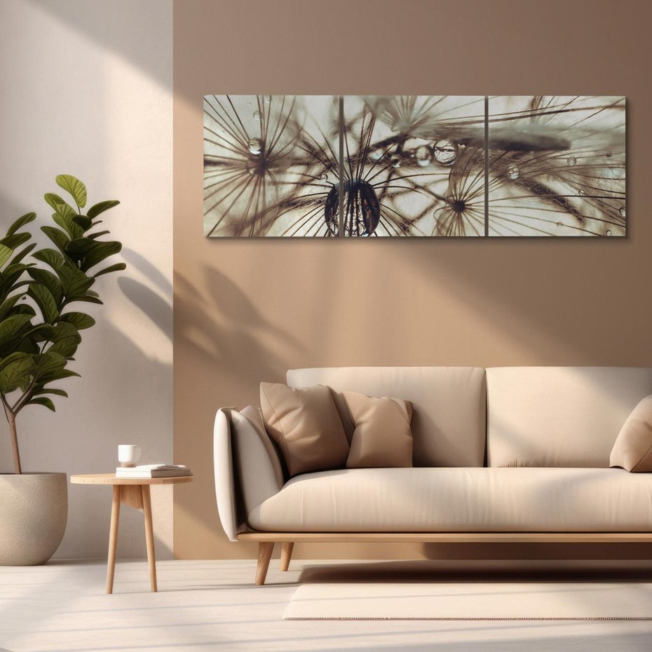 Obraz na płótnie 120x40 - Lekkie dmuchawce - dmuchawce, krople