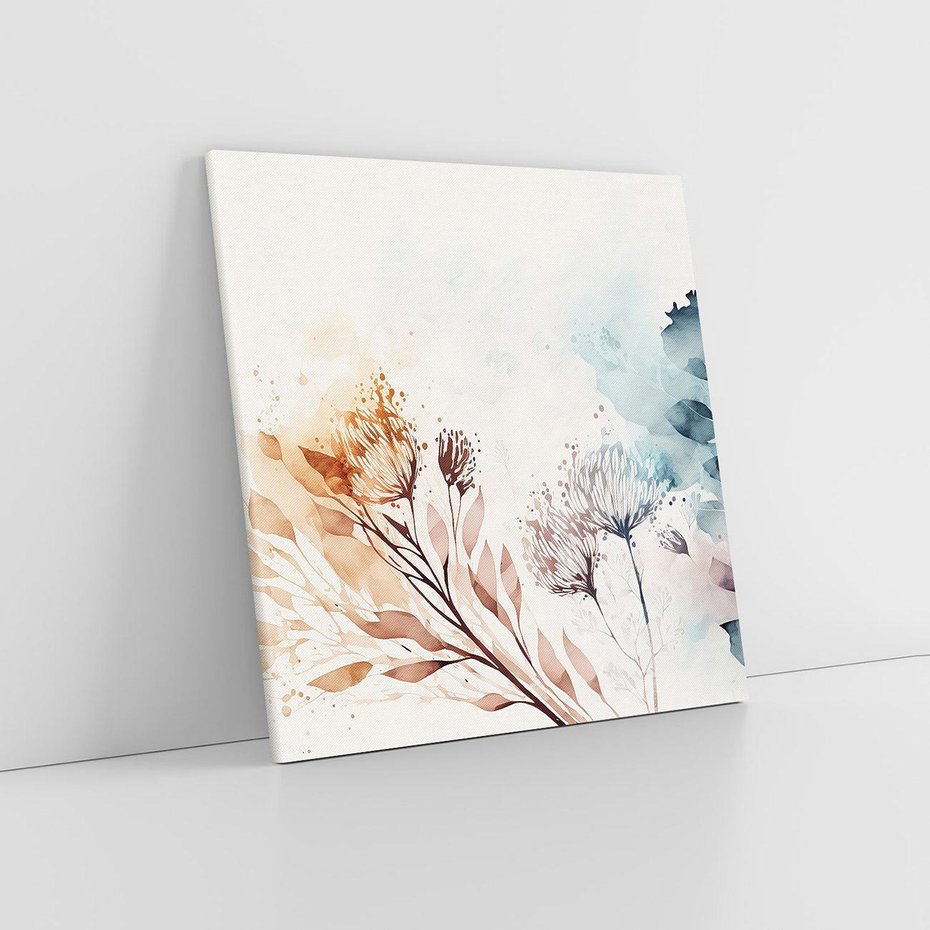 Obraz na płótnie 50x50 - Nostalgiczne tańce pędzla - akwarelowe kwiaty, gałęzie