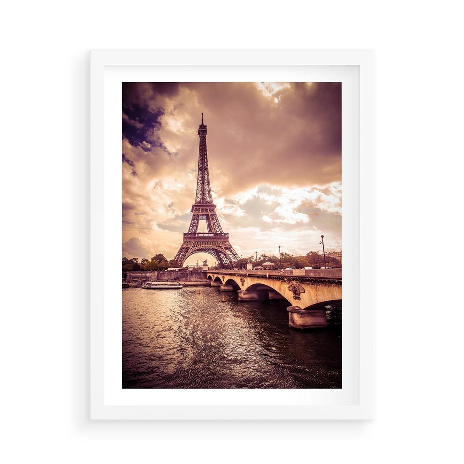 Plakat w ramie 50x70 - Eiffla: ikona Paryża - Eiffla, Paryż - rama biała