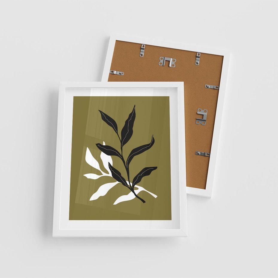 Plakat w ramie 40x50 - Wewnętrzne Odsłony - liście, gałązki - rama biała