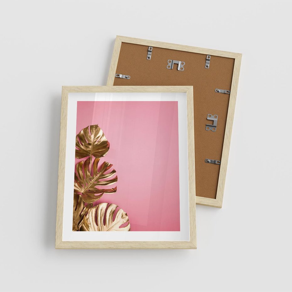 Plakat w ramie 40x50 - Luksusowa Elegancja - złote, liście - rama drewno