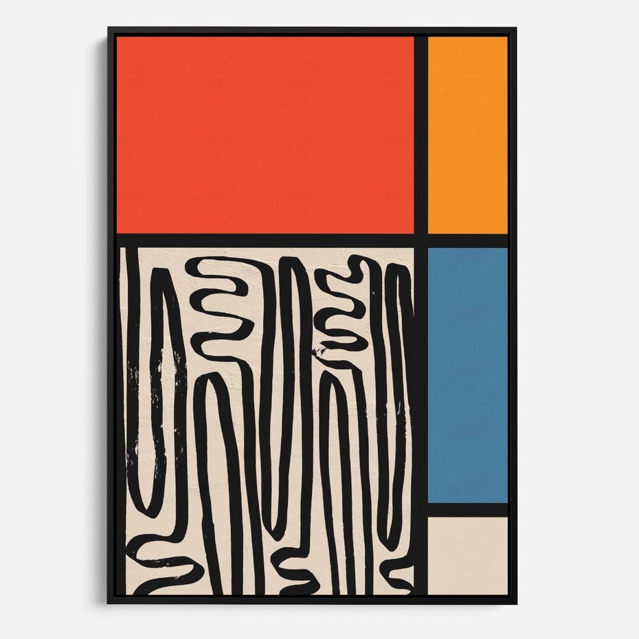 Obraz w ramie 70x100 - Podróżne Wibracje Serca - abstrakcyjny obraz, proste linie - rama czarna