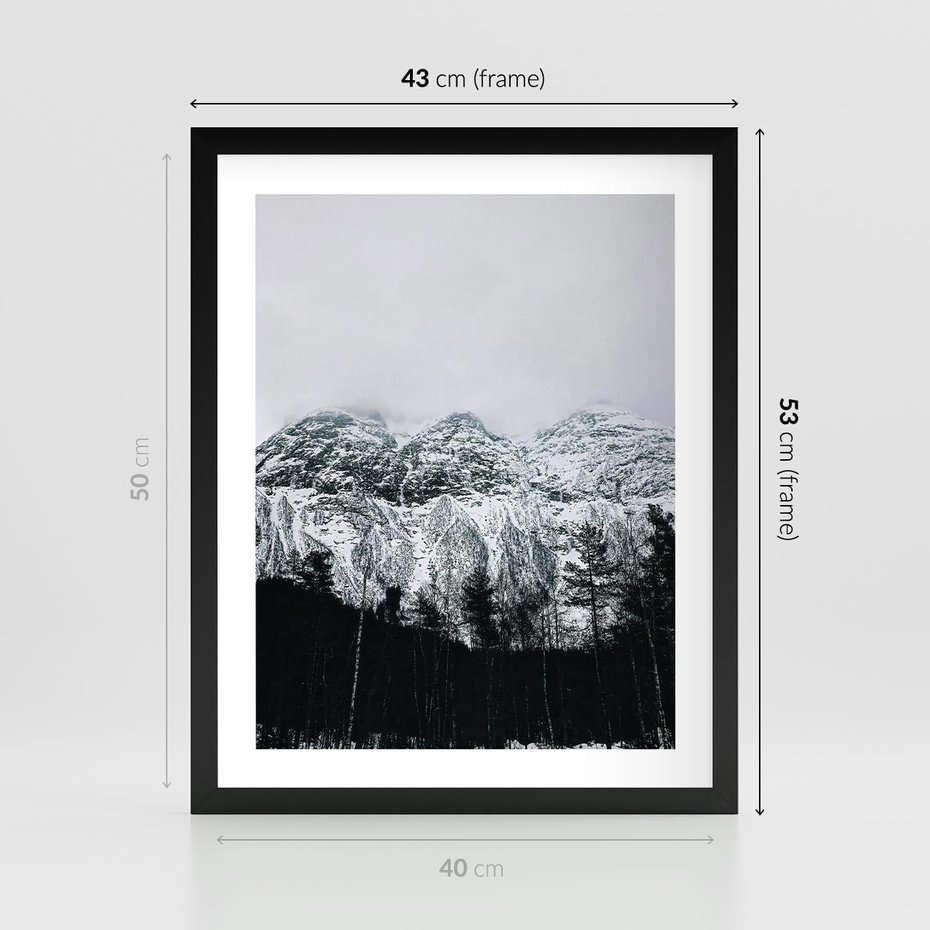 Plakat w ramie 40x50 - Zimowe Uroki Gór - góry ośnieżone, krajobraz górski - rama czarna