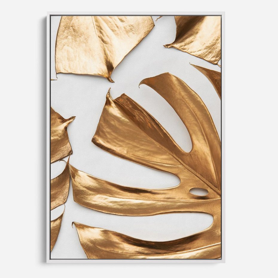 Obraz w ramie 80x120 - Siła Natury - złote, liście - rama biała