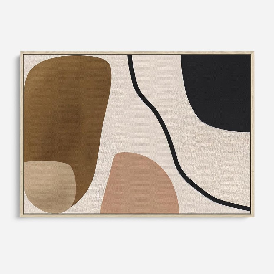 Obraz w ramie 70x50 - Harmonia chaosu i porządku - abstrakcyjne kształty, kolory beżu i brązu - rama drewno