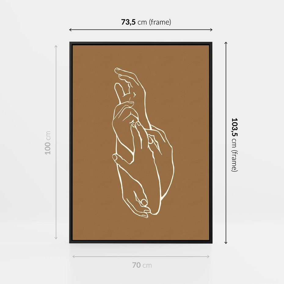 Obraz w ramie 70x100 - Splecione Dłonie - szkic, minimalizm - rama czarna