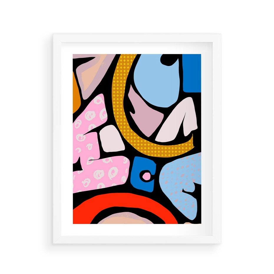 Plakat w ramie 40x50 - Kolory Komiksu - abstrakcyjne formy, komiksowy styl - rama biała