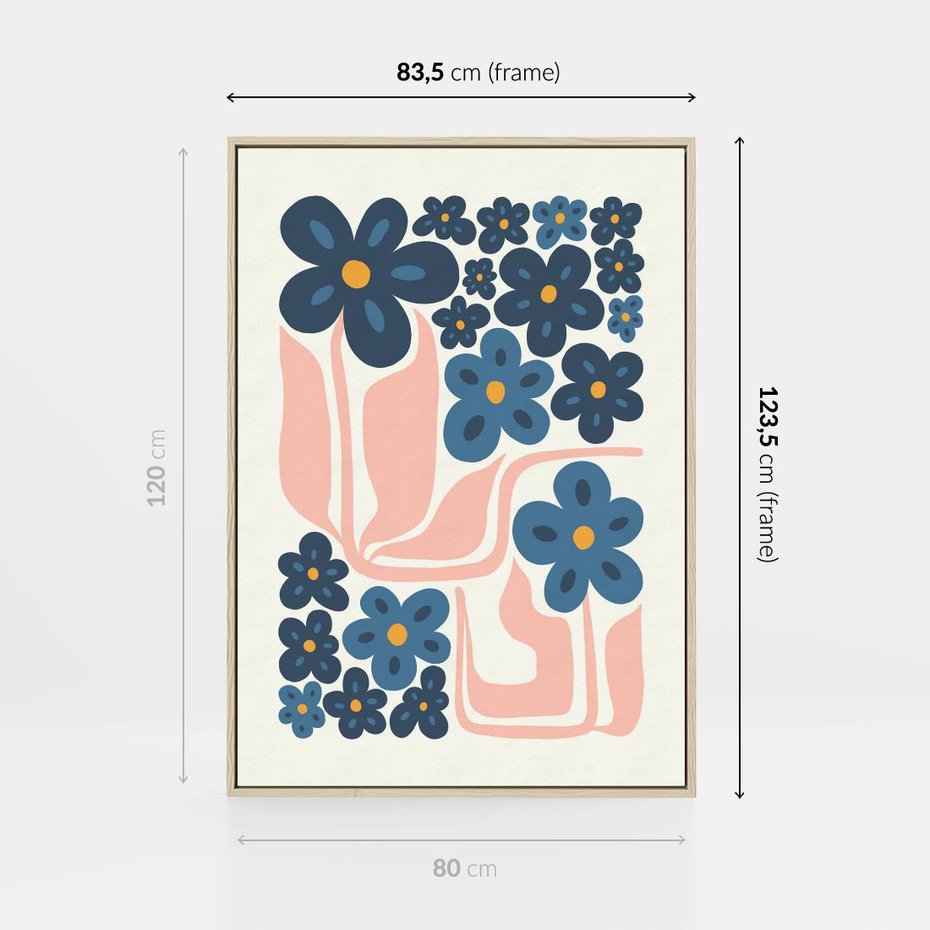 Obraz w ramie 80x120 - Niebieskie Refleksje - niebieskie kwiaty, niezapominajki - rama drewno