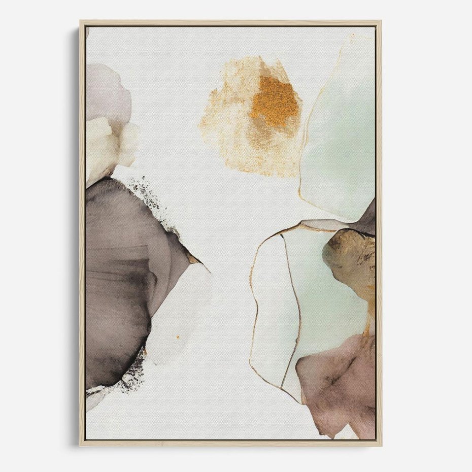 Obraz w ramie 50x70 - Nowoczesne Elegancje - akwarela, złote linie i plamy - rama drewno