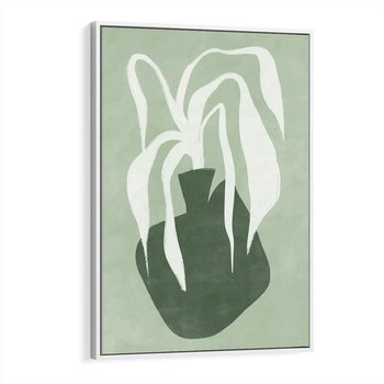 Obraz w ramie 70x100 - Zieleń Pulsującego Spokoju - zielona abstrakcja, zgaszona zieleń - rama biała