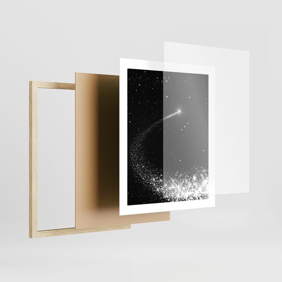 Plakat w ramie 40x50 - Kometa wśród gwiazd - kometa, gwiazdy - rama drewno