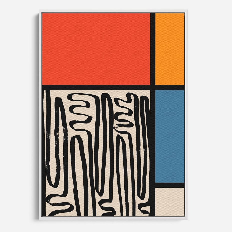 Obraz w ramie 70x100 - Podróżne Wibracje Serca - abstrakcyjny obraz, proste linie - rama biała