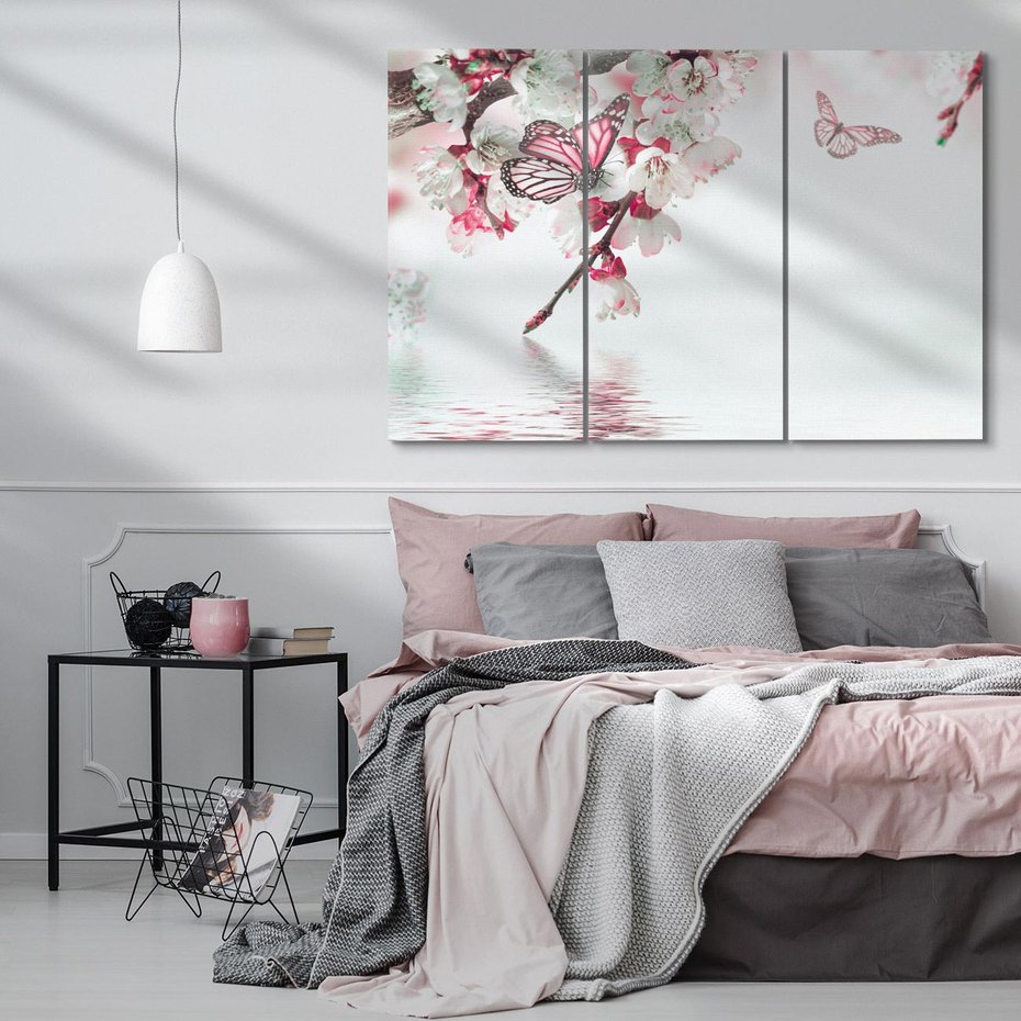 Obraz na płótnie 120x80 - Kwiatowa baśń z motylami - kwiaty, motyle