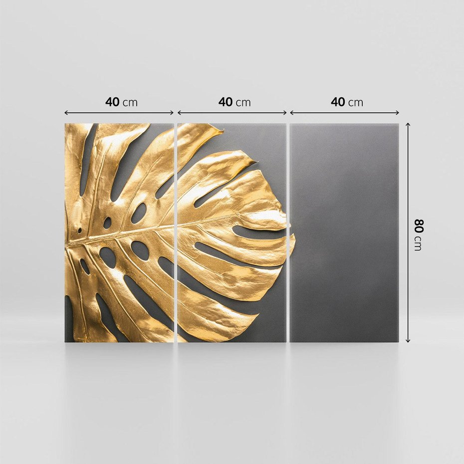 Obraz na płótnie 120x80 - Złoty Liść Monstera - złoty, liść