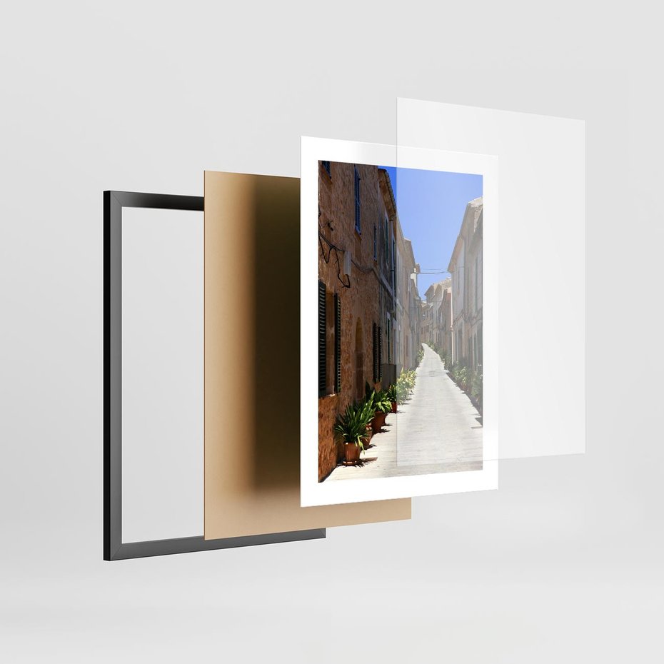 Plakat w ramie 30x40 - Urok uliczki: perspektywa miasta - uliczka, perspektywa - rama czarna