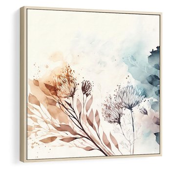 Obraz w ramie 50x50 - Nostalgiczne tańce pędzla - akwarelowe kwiaty, gałęzie - rama drewno