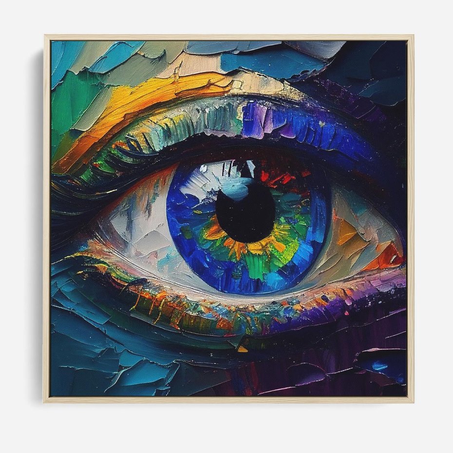 Obraz w ramie 80x80 - Mistyka Tęczowego Oka - oko, obraz olejny - rama drewno