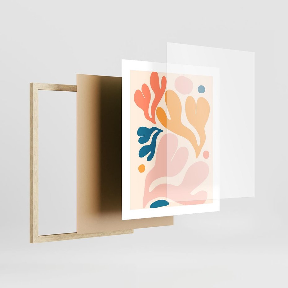 Plakat w ramie 40x50 - Granice Inspiracji - abstrakcyjne dziwne formy, nowoczesny plakat - rama drewno