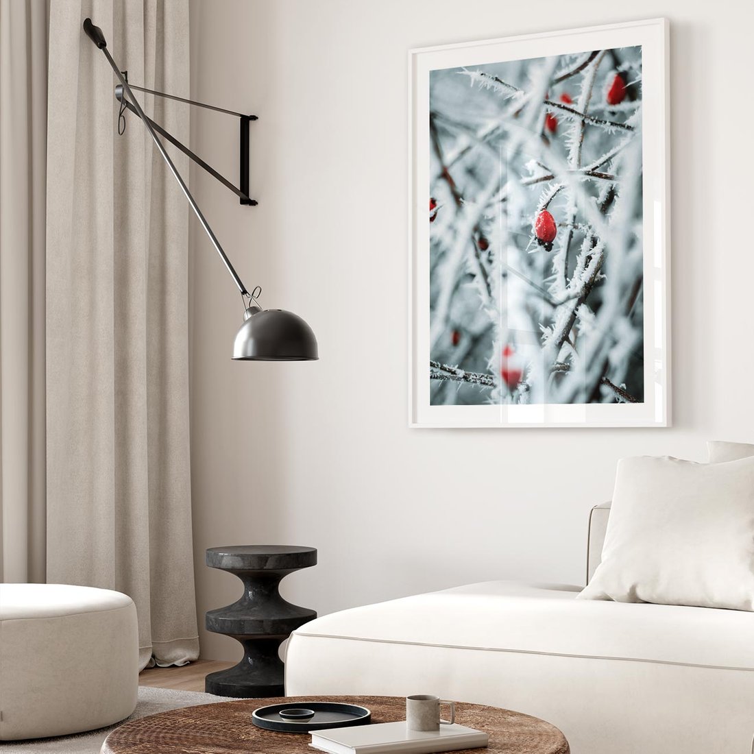 Plakat bez ramy 50x70 - Zima na Gałęziach - zima, oszronione gałęzie