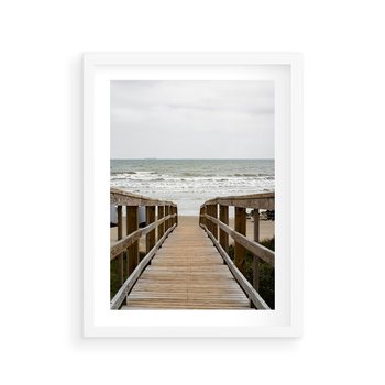 Plakat w ramie 30x40 - Morze i drewniany pomost - morze, pomost - rama biała