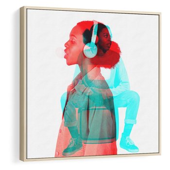 Obraz w ramie 50x50 - Rytmy Wspomnień - kolaż zdjęć, kobieta - rama drewno