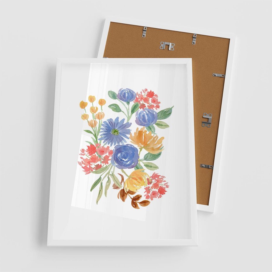 Plakat w ramie 50x70 - Kwiatowe Światło - akwarelowe kwiaty, bukiet - rama biała