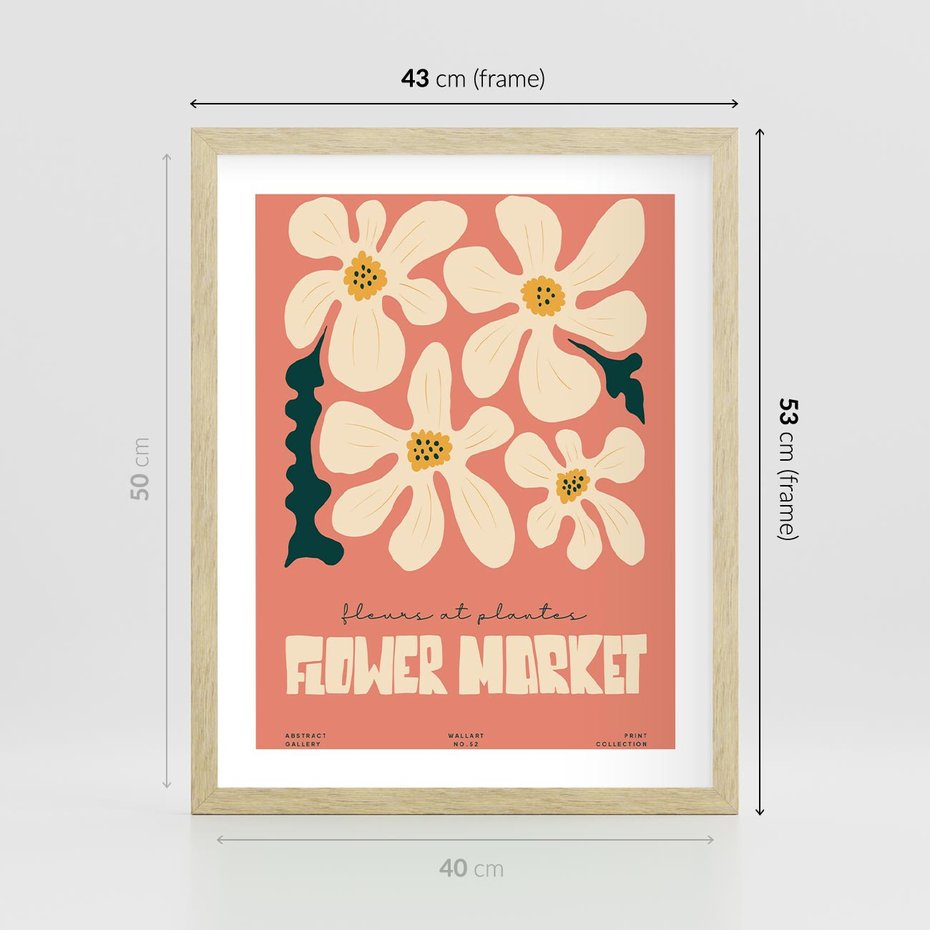 Plakat w ramie 40x50 - Szkicowane Kolorowe Uczucia - kwiatowa kompozycja, minimalizm - rama drewno