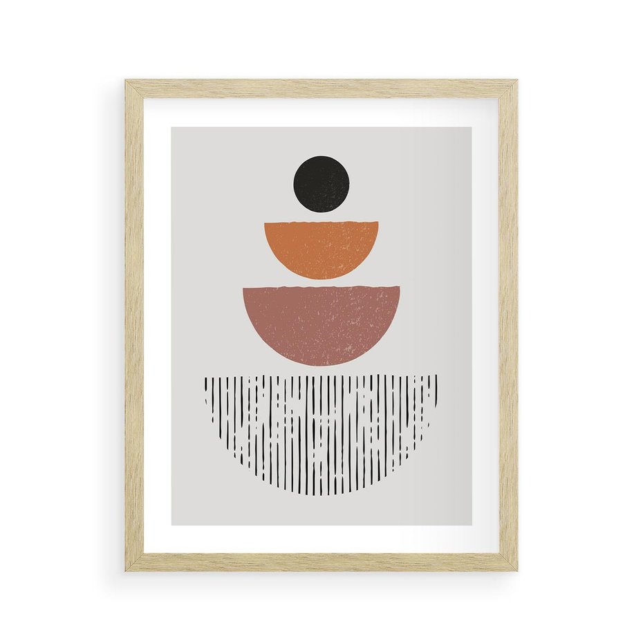 Plakat w ramie 40x50 - Półkola i Boho Akcent - geometria, półkola - rama drewno