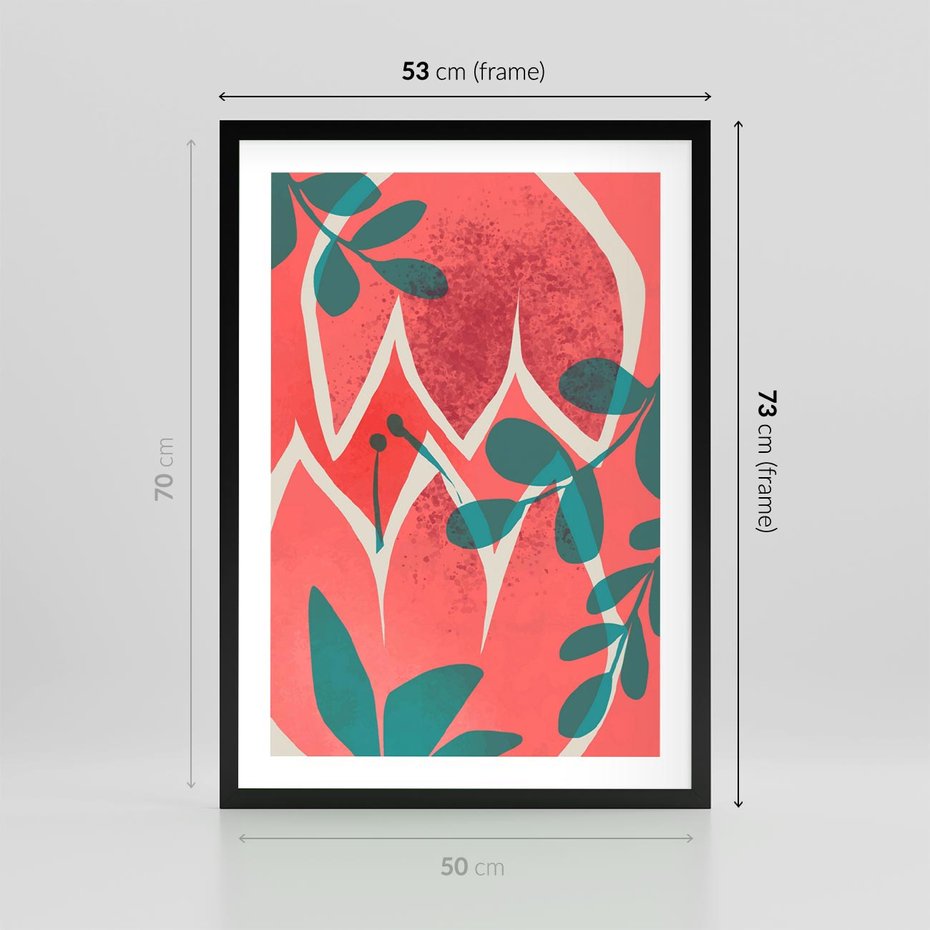 Plakat w ramie 50x70 - Migotliwe Kształty Plam - nowoczesny plakat, abstrakcyjne kwiaty - rama czarna