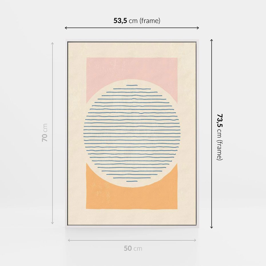 Obraz w ramie 50x70 - Rozbijająca Opowieść - geometryczne kształty, koła - rama biała