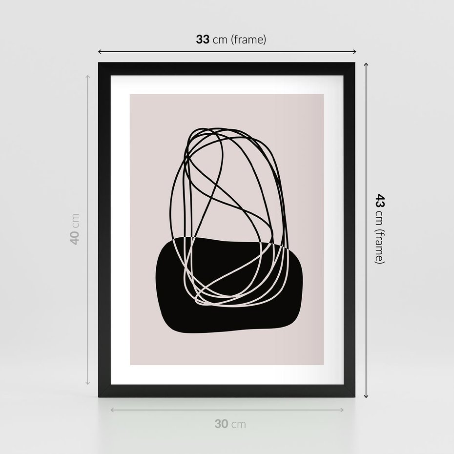 Plakat w ramie 30x40 - Linie Eksploracji - abstrakcyjne szkicowane linie, minimalizm - rama czarna