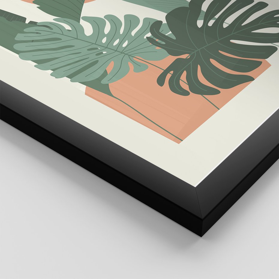 Zestaw obrazy w ramie 50x70 galeria - Liście, graficzne, boho, monstera - rama czarna