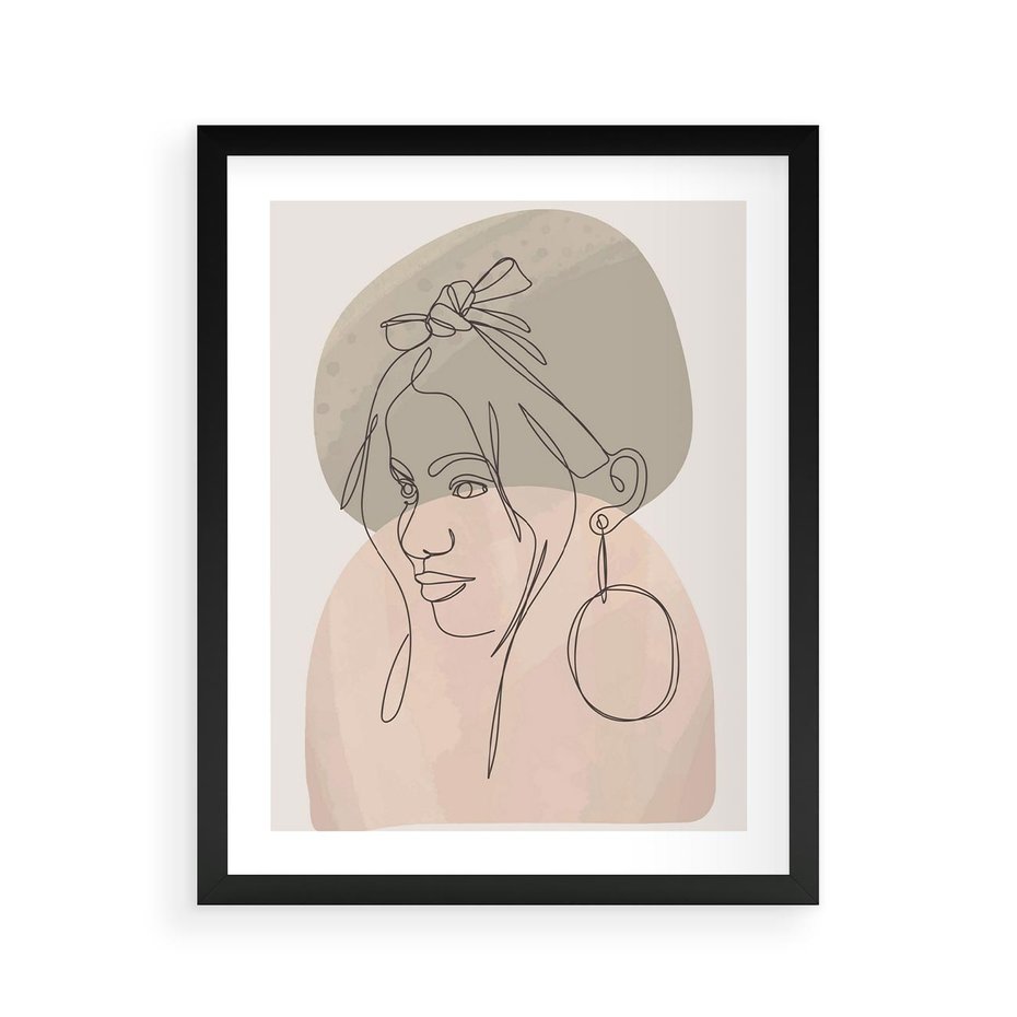 Plakat w ramie 40x50 - Kobieta w Linii: Akwarelowa Harmonia - kobieta one line, grafika - rama czarna