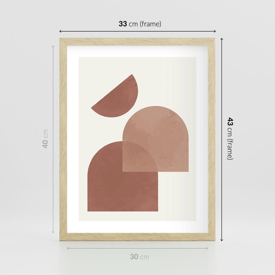 Plakat w ramie 30x40 - Harmonijne Widoki - abstrakcyjne geometryczne kształty, odcienie brązu i beżu - rama drewno
