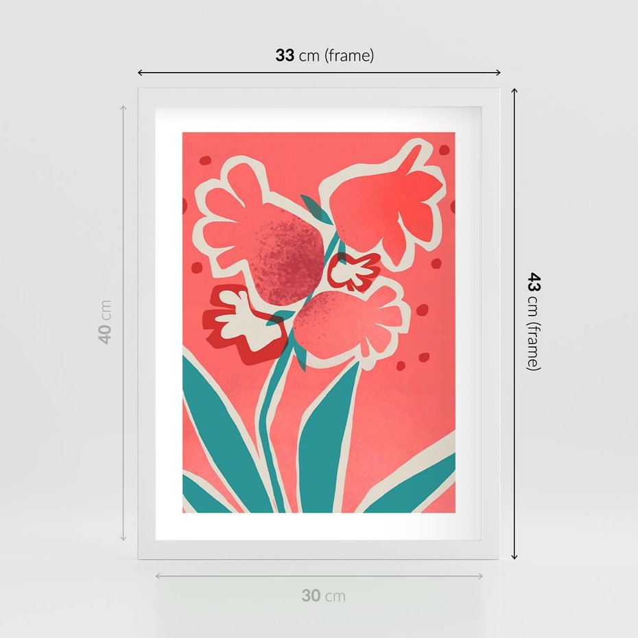 Plakat w ramie 30x40 - Rozkwitające Plamy i Formy - nowoczesny plakat, abstrakcyjne kwiaty - rama biała