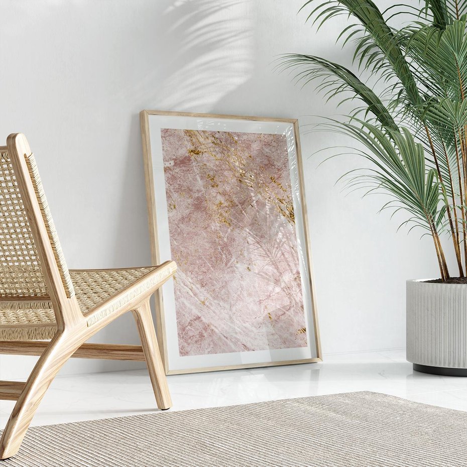 Plakat w ramie 30x40 - Wyjątkowa Stylizacja - marmur, złoto - rama drewno