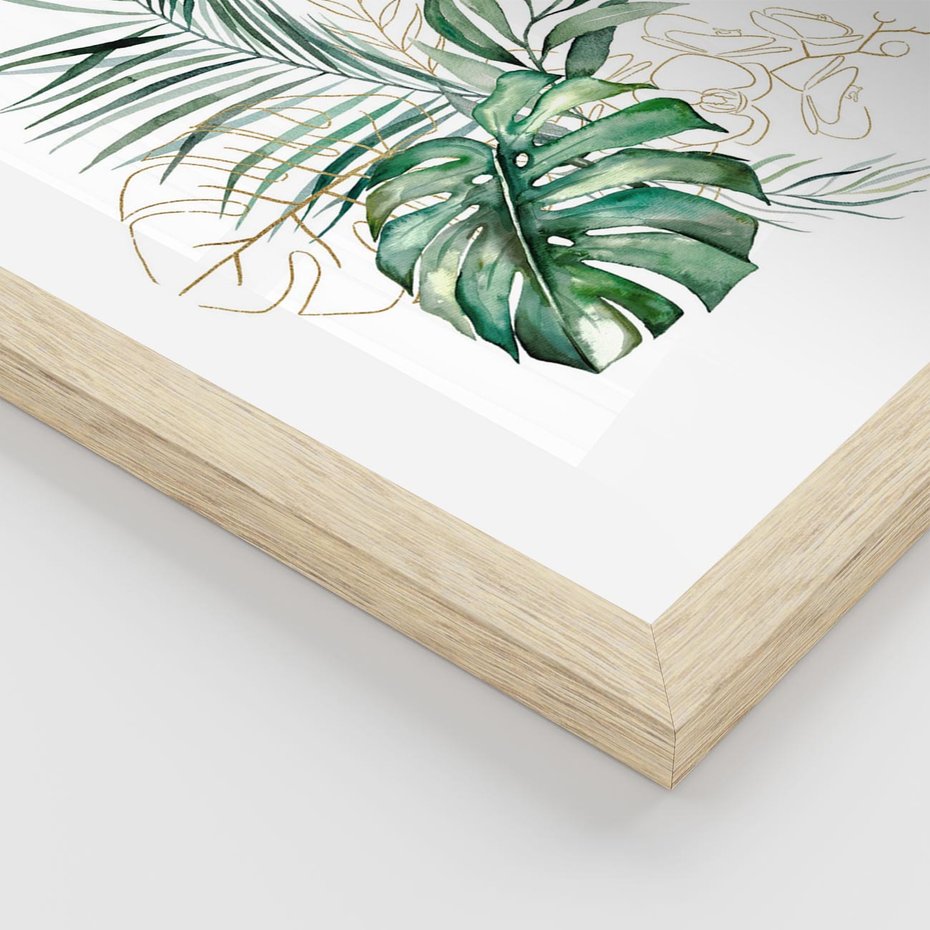 Plakat w ramie 40x50 - Luksus w Detalu - złote, liście - rama drewno