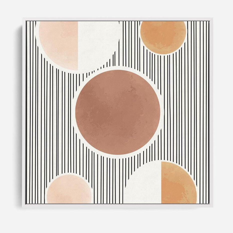 Obraz w ramie 80x80 - Rozplątane Granice - abstrakacyjna nowoczesna sztuka, koła okręgi - rama biała