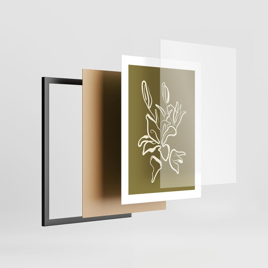 Plakat w ramie 30x40 - Przenikające Barwy - abstrakcyjna roślina, kwiaty - rama czarna