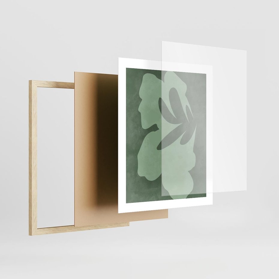 Plakat w ramie 40x50 - Kształty Zieleni - abstrakcyjny kształt, zielony plakat - rama drewno