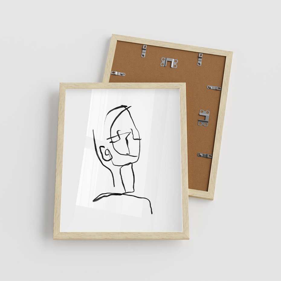 Plakat w ramie 40x50 - Migotliwe Widzenia - szkic twarzy, minimalistyczny niewyraźny - rama drewno